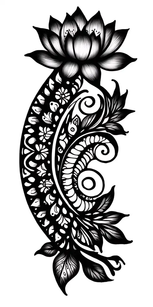 Mandala Design Incorporating Lotus Flower With Swirls And Paisley Patterns Linework Not Too Black