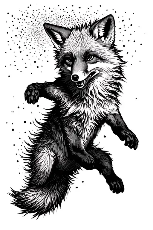 Fox Jumping At The Moment Of A Coup In The Style Of Hiberpunk Black And White