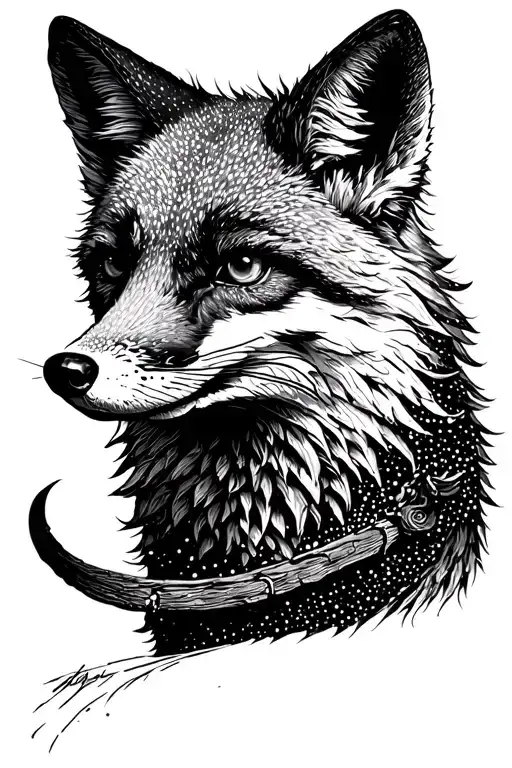 Fox In The Moment Of Revolution In The Style Of Hiberpunk Black And White