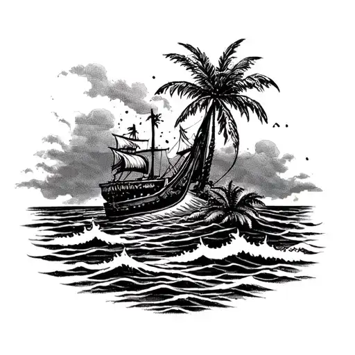 Pirate Island Palm Trees And Waves Horizon Treasure