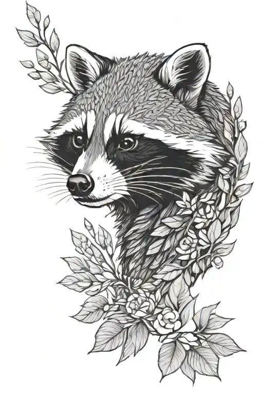 Raccoon With Branches And Leaves