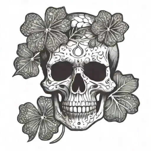 Skull With Leaf Clover Growing