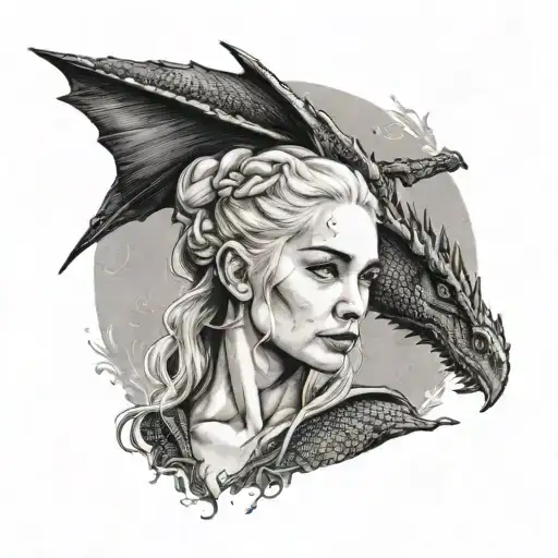 A Portrait Of Daenerys Targaryen With A Dragon Flying Above Her Head
