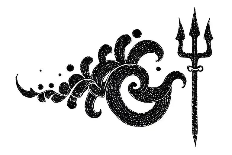 Line Wave With Seven Dots And A Trident Intertwined