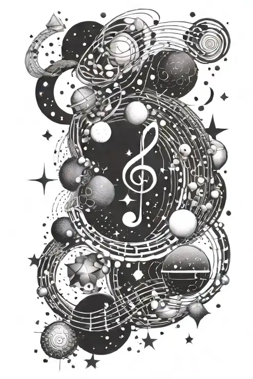 A Celestial Design Featuring Stars And Planets Arranged Like Musical Notes