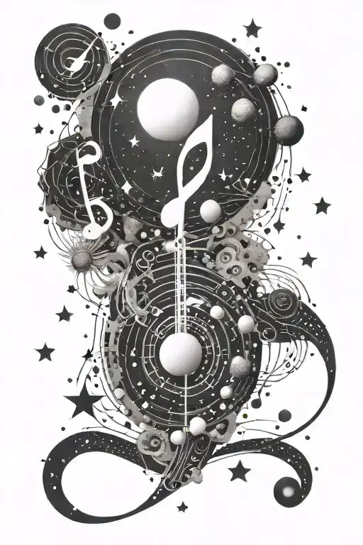 A Celestial Design Featuring Stars And Planets Arranged Like Musical Notes