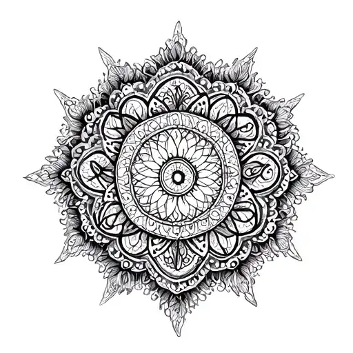 An Intricate Mandala Design Incorporating Elements Of Nature And Enlightenment Symbols