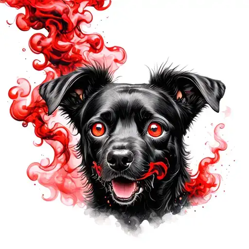 Three Eyed Black Dog With Red Smoke From Mouth