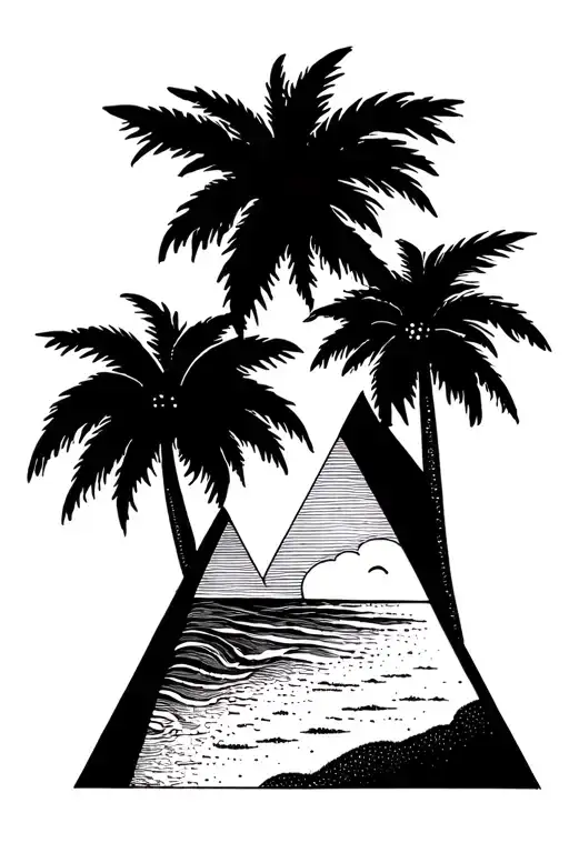 Tattoo Triangle Beach Palm Sun Setting