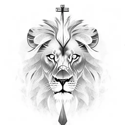 A Cross On The Right Pec That Leads Into A Lion Down The Shoulder And Onto The Bicep