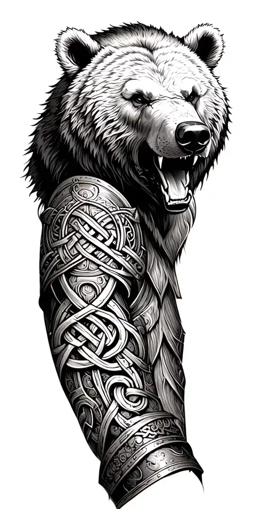 Armor Arm Sleeve With Celtic Knots And Roaring Bear Head