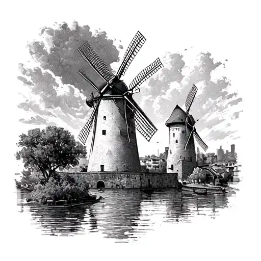 Barcelona Panots And Windmill Surrounded