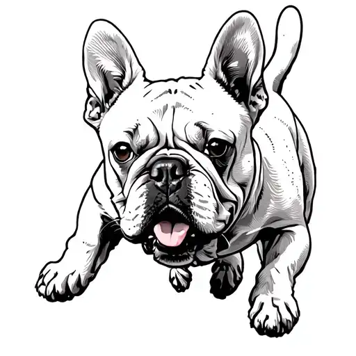 A White French Bulldog Running Front View