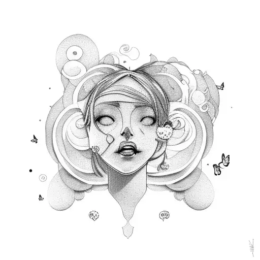 A Woman With A Lump In Her Throat Surrounded By A Swirling Cloud Of Butterflies