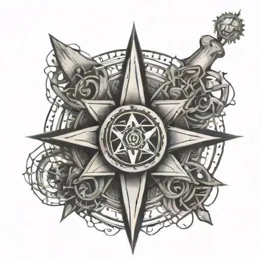 An Intricate Tattoo Showcasing A Paramedic Symbol Intertwined With A Compass Rose