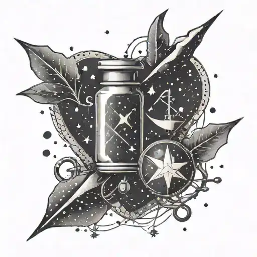 A Constellation Of Love-themed Symbols Intertwined With Pharmacy Tools