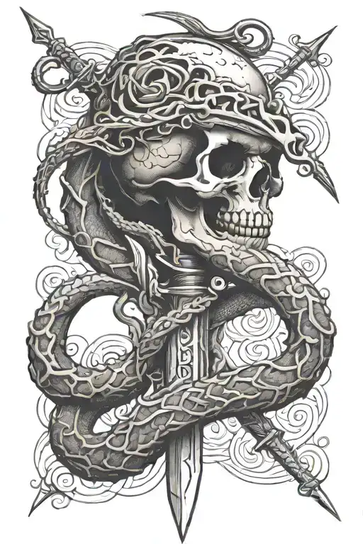 Skeleton Snake Around Sword