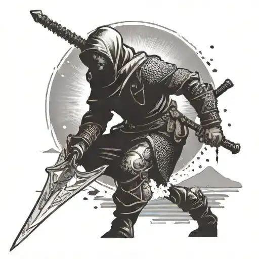 A Sword-wielding Adventurer Conquering New Challenges With A Backdrop Of A Rising Sun