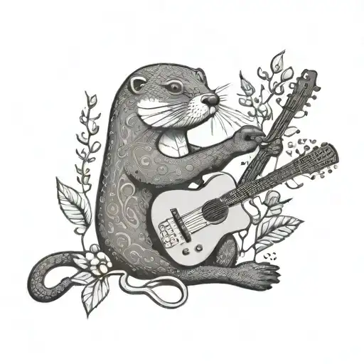 An Otter Playing A Crochet Hook Like A Guitar Surrounded By Plant Vines