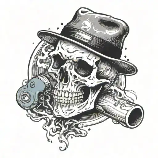 A Skull Smoking A Joint With A Snowboard Leaning Against It