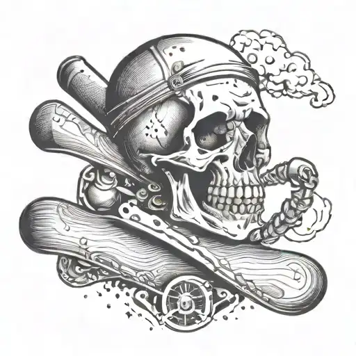 A Skull Smoking A Joint With A Snowboard Leaning Against It