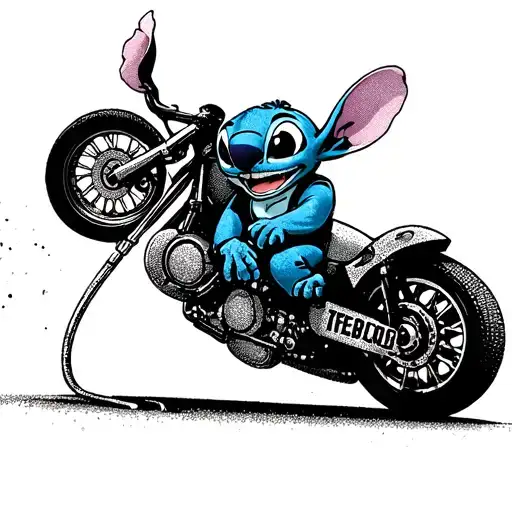 Disney Stitch On A Motorbike Racing