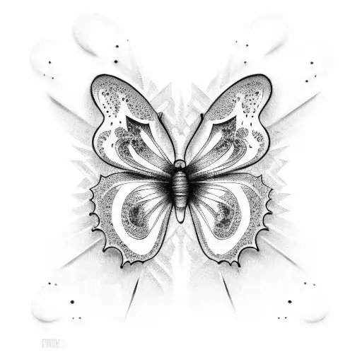 Purple Butterfly With 5 Stars And Line Work