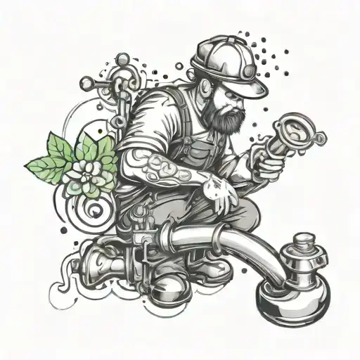 An Abstract Representation Of A Plumber At Work With Clover Accents