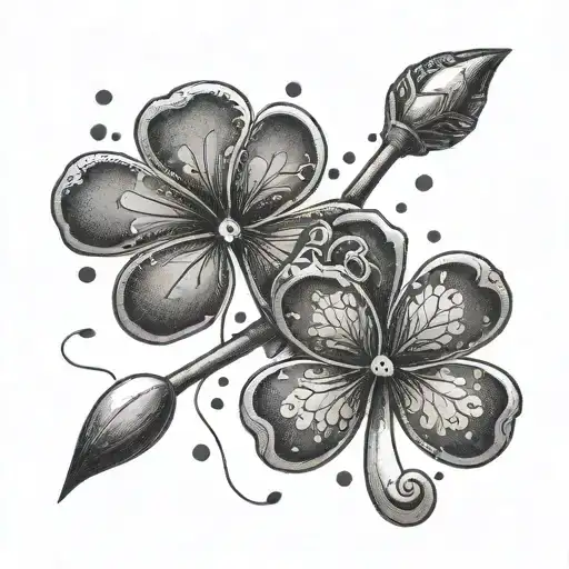 A Clover-shaped Tattoo Incorporating Various Tools To Symbolize The Client's Passion For Their Trade