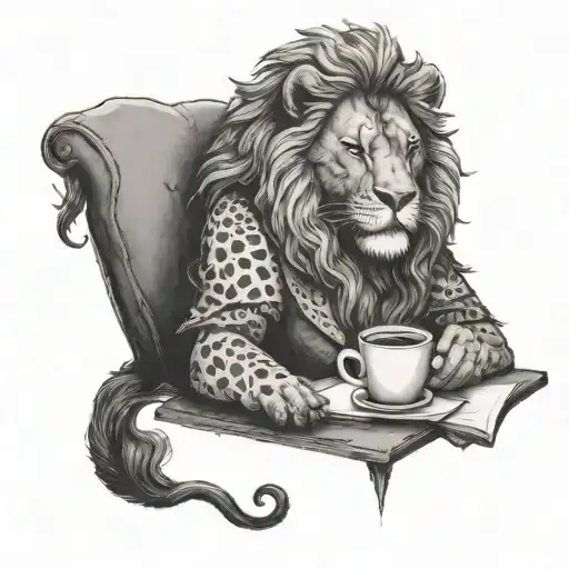 A Lion Enjoying An Iced Coffee While Reading A Book
