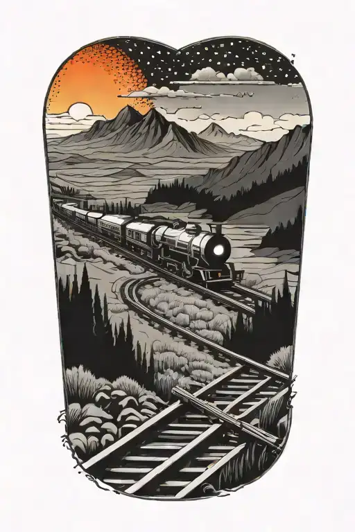 A Train Track Winding Through A Fiery Landscape