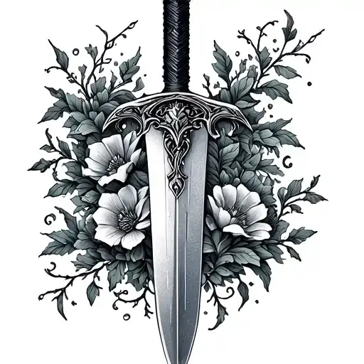 A Fantasy Sword With Vines And Flowers