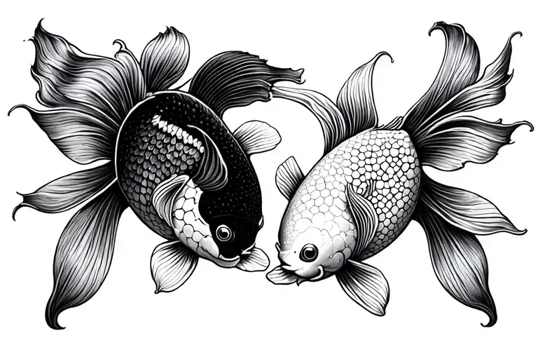 Koi Fish Ying Yang Black