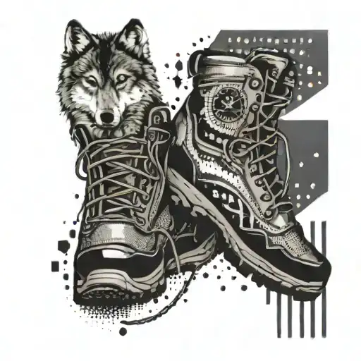 Binary Code Wrapping Around A Hiking Boot With A Wolf Silhouette In The Background