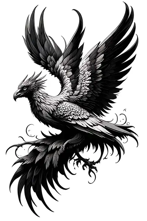 Tattoo Phoenix In A Delicate Style With Spread Wings