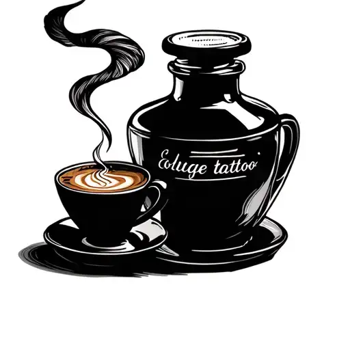A Steaming Cup Of Coffee With A Quill Pen And Ink Bottle