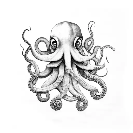 Big Octopus On The Surface Of Ocean With Dark Clouds In The Sky