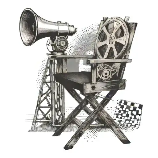 A Director's Chair With A Megaphone And Film Reel As The Backdrop