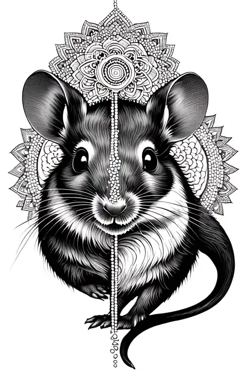 Chinese Zodiac Rat With A Half Mandala Above It