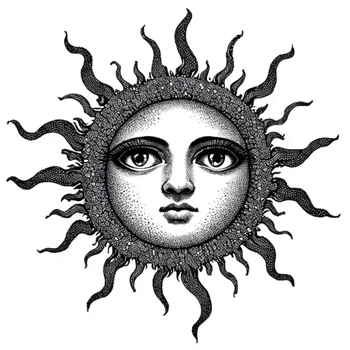 Sun With 4 Eyes Tattoo Design