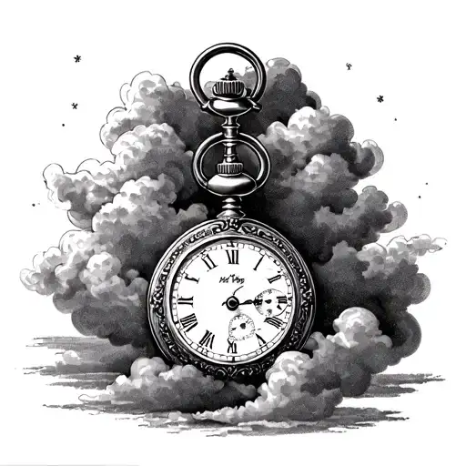 An Old Pocket Watch Surrounded By Clouds