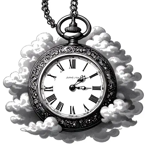 An Old Pocket Watch Surrounded By Clouds
