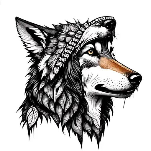 Indian With Wolf Howling