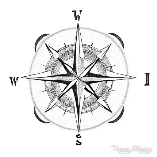 A Dotwork Tattoo Of A Compass With Money Symbols As The Cardinal Directions