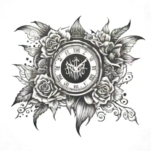 A Clock With Vampire Fangs And Hippie Flowers Surrounding It