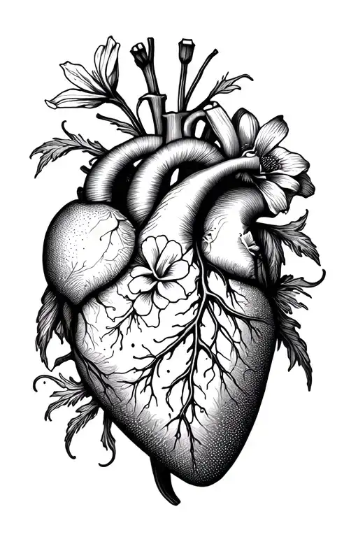 Anatomical Heart With Flowers