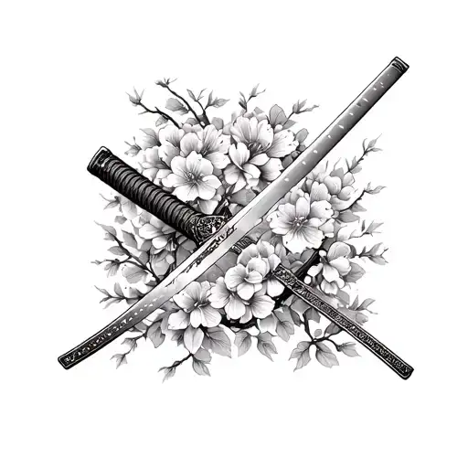 Broken Katana Surrounded By Cherry Blossoms