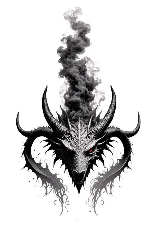Demon With Horns Bahamut Head Emerging From Smoke