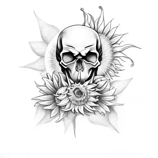 Skull Hands With Crying Eyes And Sunflower