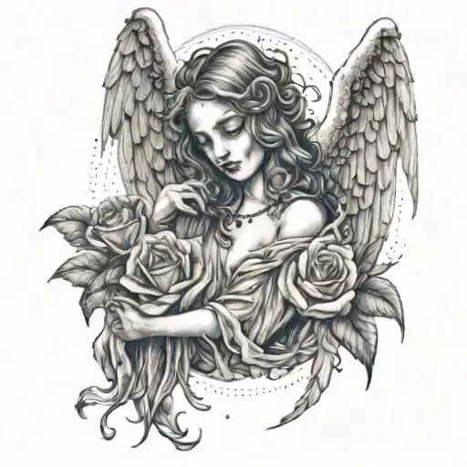 A Gothic Angel Holding A Wilting Rose Symbolizing The Beauty In Death